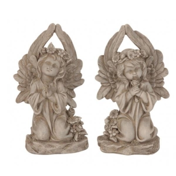 Engelpaar Grabfigur Kniend, betend und Rose. 2 Stück