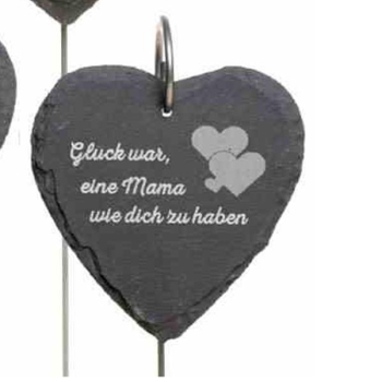 Schieferherz mit Stab Trauerspruch Mama