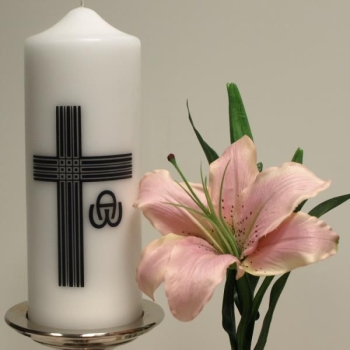 Trauerkerze, würdevolle Sterbekerze Symbol Kreuz