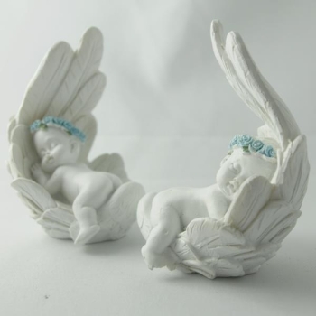 Baby Engel in Feder schlafend blau, Figur Sternenkinder. 2 Stück