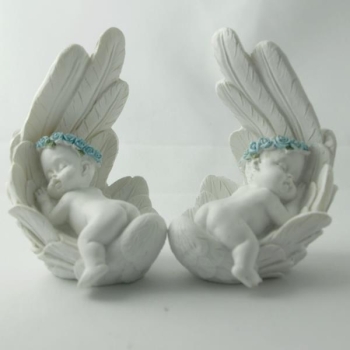 Baby Engel in Feder schlafend blau, Figur Sternenkinder. 2 Stück