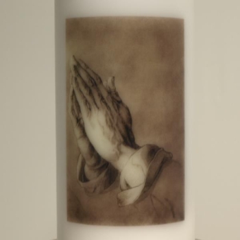 Kerze Betende Hände in weiß, stilvolle Trauerkerze. H20cm