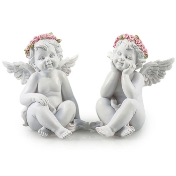 Weiße Engelfiguren, Rosenblüten. 2 Modelle.