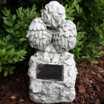 Grablicht Solar Engel. Trostengel Figur mit Herz.