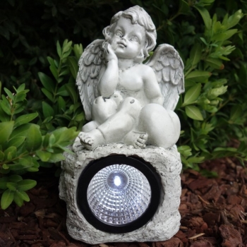Grablicht Solar Engel. Trostengel Figur mit Herz.