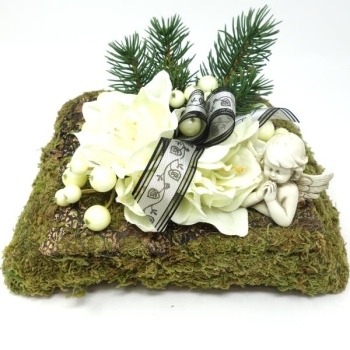 Grabbuch, Grabschmuck mit Engelsbüste, Amaryllis