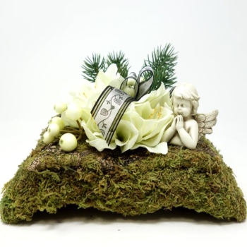 Grabbuch, Grabschmuck mit Engelsbüste, Amaryllis