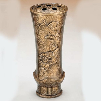 Bronzefarbene Grabvase, Vase mit Ranke Blätter Blumen