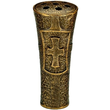 Hochwertige Grab Vase Bronze, massiver Guss mit Kreuz, 26cm