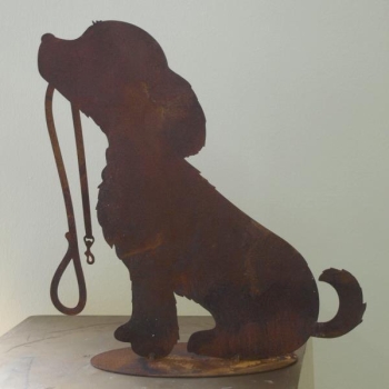 Hunde Figur sitzend mit Leine, Metall, 60 cm