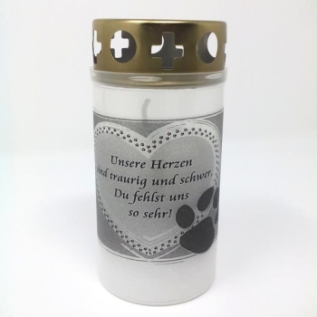 Grablicht Tier Grab Katze mit Spruch.