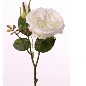 Rose mit Knospe und Blätter als haltbare Kunstrose