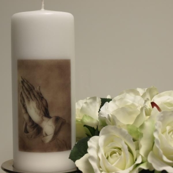 Kerze Betende Hände in weiß, stilvolle Trauerkerze. H20cm