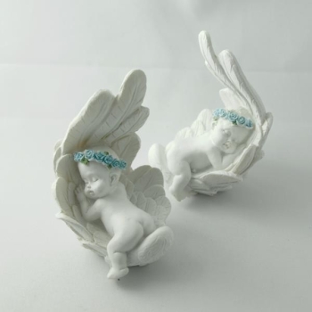 Baby Engel in Feder schlafend blau, Figur Sternenkinder. 2 Stück