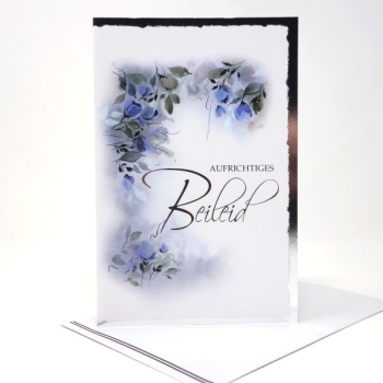 Kondolenzkarte, Aufrichtiges Beileid mit blauen Blumenranken.