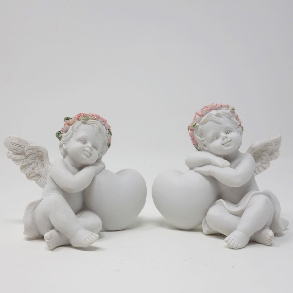 2 Stück 2 Stück Trauer-Shop 2 Modelle Kindergrab Baby Figuren auf Bauch in beschützender Engelsfeder.