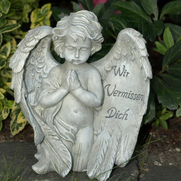 Grabschmuck Grabengel auf Stein "Wir vermissen Dich" Trauerengel Grabdeko Engel 