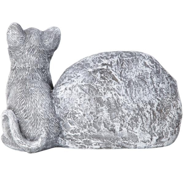 Grabstein mit Katzen Figur und Inschrift