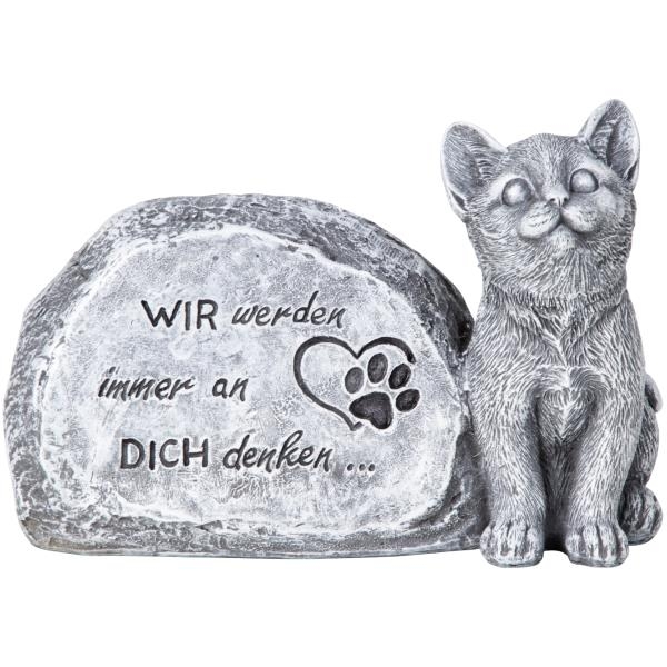 Grabstein mit Katzen Figur und Inschrift
