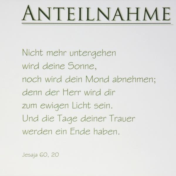 Aufrichtige Anteilnahme, Kondolenzkarte Text und Briefumschlag