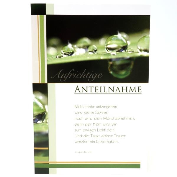Aufrichtige Anteilnahme, Kondolenzkarte Text und Briefumschlag