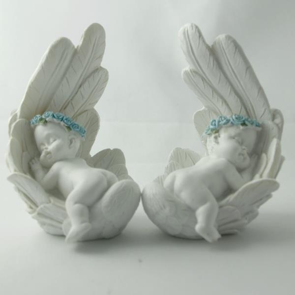 Baby Engel in Feder schlafend blau, Figur Sternenkinder. 2 Stück