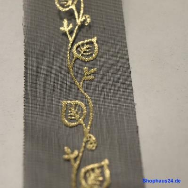 Floristik Bänder online, Flor Band schwarz gold. 25mm, 25 Meter