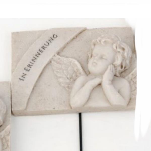 In Erinnerung Grabdekoration, Platte mit Engel und Spruch
