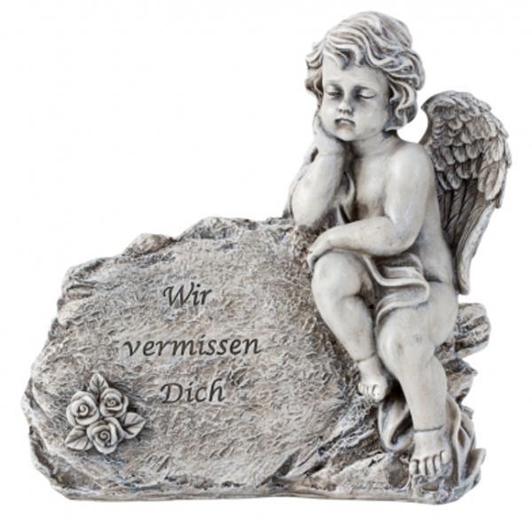 Grab Dekostein mit Engel und Inschrift