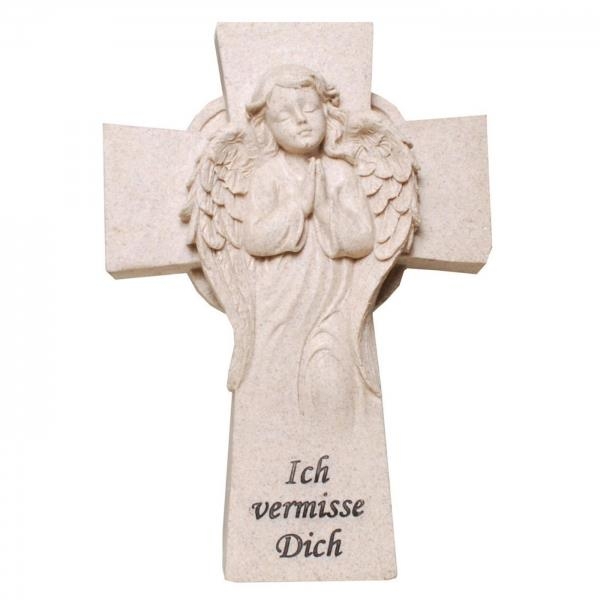 Deko Kreuz mit Figur Engel betend.