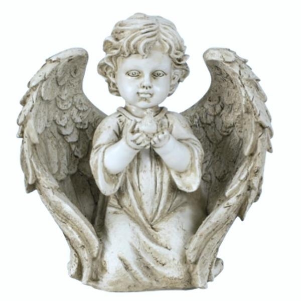 Deko Engel mit Vogel in der Hand. 25cm.