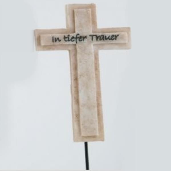 Deko Kreuz mit Gravur Inschrift In tiefer Trauer, 5cm x 8cm