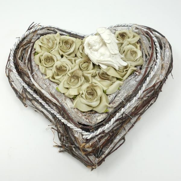 Herz Grabschmuck mit schlafenden Engel