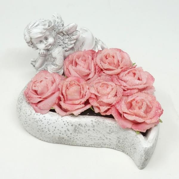 Fertiges Gesteck Engel mit Rosen