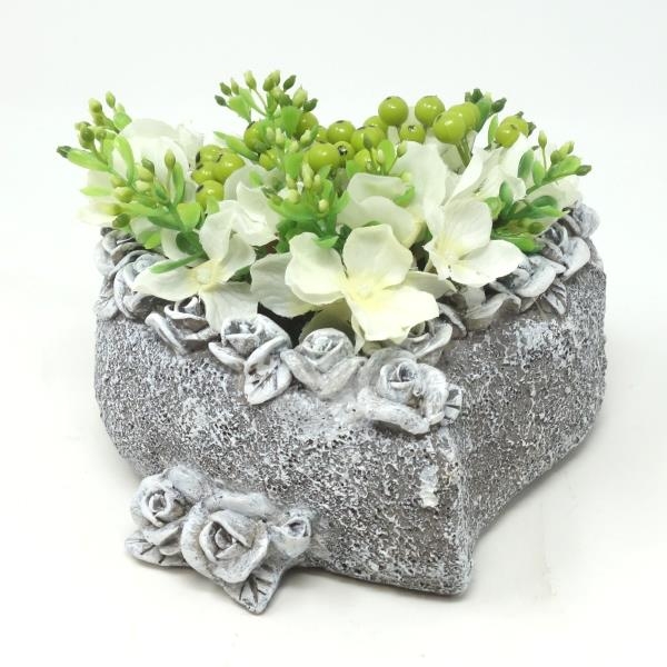 Grabgesteck Herz mit Rosen und Hortensien