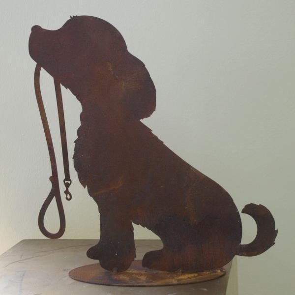 Hunde Figur sitzend mit Leine, Metall, 60 cm