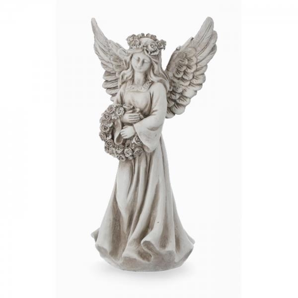 Engel stehend mit Blumenkranz. 31 cm.