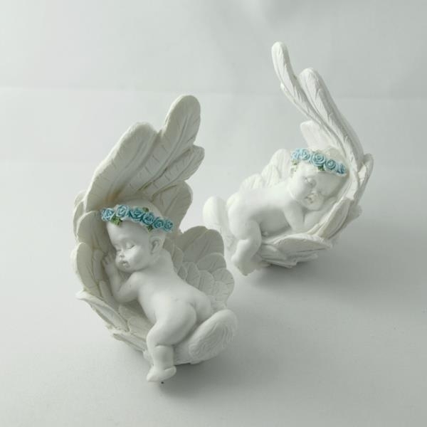 Baby Engel in Feder schlafend blau, Figur Sternenkinder. 2 Stück