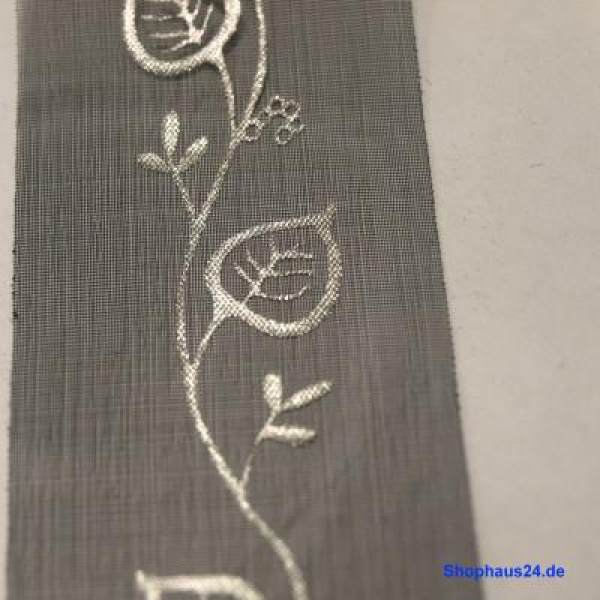 Floristenbedarf Flor Band schwarz silber. 40mm, 25 Meter