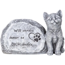 Grabstein mit Katzen Figur und Inschrift