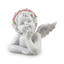 Engel aufstützend mit Blütenkranz