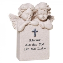 Engelpaar mit Trauerstein und Inschrift.