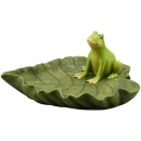 Frosch Figur sitzend und schauend in Blattschale